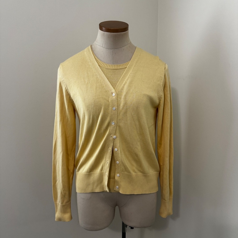 Brooks Brothers Small Yellow Silk Blend Cardigan SET Quiet Luxury Old Money